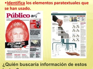 •Identifica los elementos paratextuales que
se han usado.
¿Quién buscaría información de estos
 