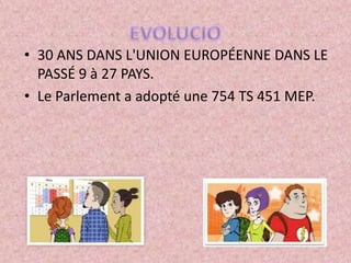 • 30 ANS DANS L'UNION EUROPÉENNE DANS LE
PASSÉ 9 à 27 PAYS.
• Le Parlement a adopté une 754 TS 451 MEP.
 