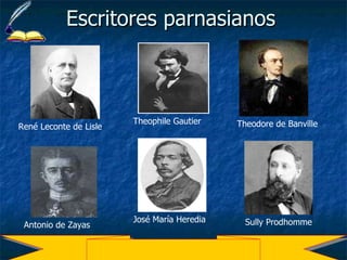 Escritores parnasianos René Leconte de Lisle Theophile Gautier Theodore de Banville José María Heredia  Antonio de Zayas Sully Prodhomme 