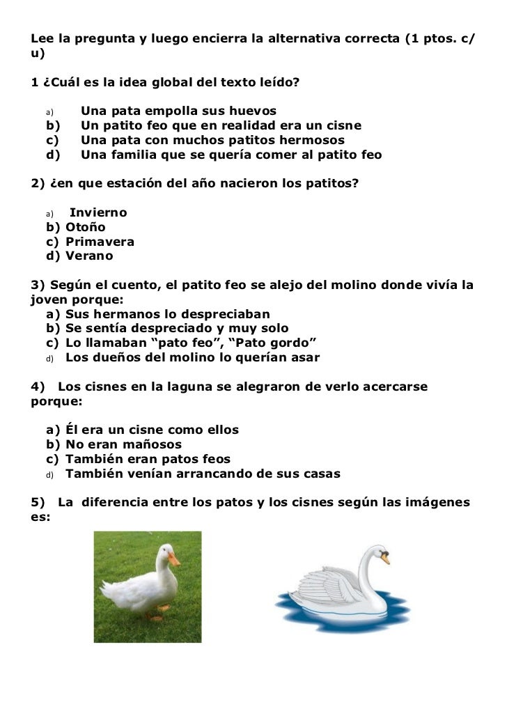 preguntas de comprension del patito feo el patito feo preguntas de comprension del patito feo el patito feo