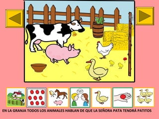 EN LA GRANJA TODOS LOS ANIMALES HABLAN DE QUE LA SEÑORA PATA TENDRÁ PATITOS
 