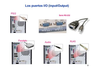 Los puertos I/O (input/Output) PS/2 Paralelo RJ45 Audio Serie RS-232 