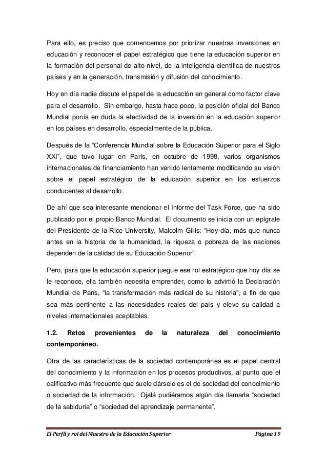 El Perfil Y Rol Del Maestro De La Educación Superior De - 