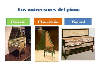 Los antecesores del piano
Clavecín Claveciterio Virginal
 