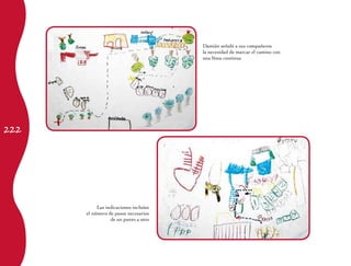 222 
Damián señaló a sus compañeros 
la necesidad de marcar el camino con 
una línea continua 
Las indicaciones incluían 
el número de pasos necesarios 
de un punto a otro 
 