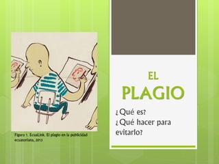 EL
PLAGIO
¿Qué es?
¿Qué hacer para
evitarlo?Figura 1. EcuaLink. El plagio en la publicidad
ecuatoriana, 2013
 