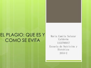 EL PLAGIO: QUE ES Y
COMO SE EVITA
Maria Camila Salazar
Calderón
1152706917
Escuela de Nutrición y
Dietética
2014-2
 