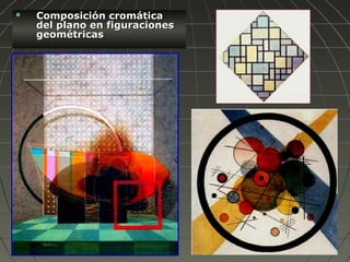  Composición cromáticaComposición cromática
del plano en figuracionesdel plano en figuraciones
geométricasgeométricas
 