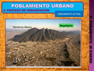 EL  POBLAMIENTO  LA CIUDAD CRECIMIENTO ACTUAL Monterrey México Megalópolis  