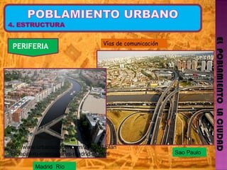 EL  POBLAMIENTO  LA CIUDAD PERIFERIA   Sao Paulo Madrid  Río Vías de comunicación http://www.urbanscraper.com/2008/01/plan-especial-ro-manzanares-madrid-ro.html 