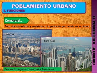 EL  POBLAMIENTO  LA CIUDAD Comercial…  Para abastecimiento y suministro a la población que reside en la ciudad New York Hong-Kong Centros de negocios, comerciales, financieros… 