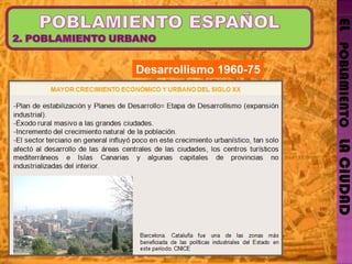 EL   POBLAMIENTO   LA CIUDAD Desarrollismo 1960-75 