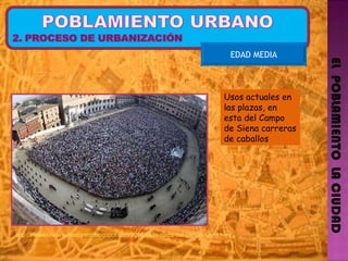 EL  POBLAMIENTO  LA CIUDAD EDAD MEDIA Usos actuales en las plazas, en esta del Campo de Siena carreras de caballos http://moleskinearquitectonico.blogspot.com/2010/05/la-plaza-del-campo-siena.html   