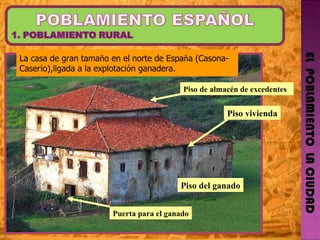 EL  POBLAMIENTO  LA CIUDAD La casa de gran tama ñ o en el norte de Espa ñ a (Casona-Caser í o),ligada a la explotaci ó n g...