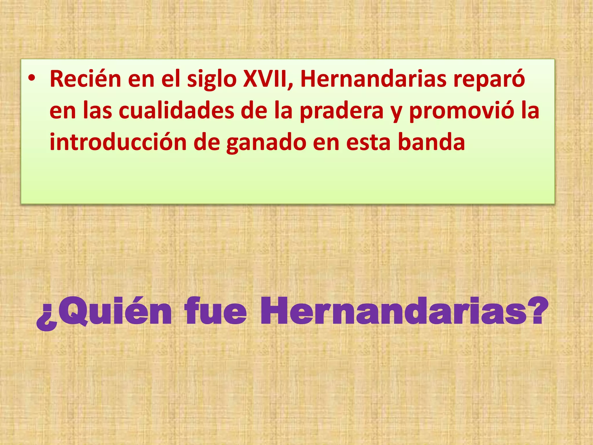 • Recién en el siglo XVII, Hernandarias reparó 
en las cualidades de la pradera y promovió la 
introducción de ganado en esta banda 
¿Quién fue Hernandarias? 
 