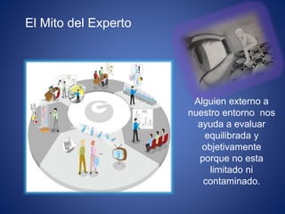 Alguien externo a
nuestro entorno nos
ayuda a evaluar
equilibrada y
objetivamente
porque no esta
limitado ni
contaminado.
El Mito del Experto