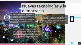 TREY
research
Nuevas tecnologías y la
democracia
Las nuevas tecnologías, pues, ofrecen
un mayor número de posibilidades de...