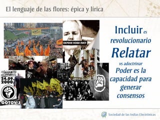 El lenguaje de las flores: épica y lírica


                                             Incluir es
                                            revolucionario
                                            Relatar
                                               vs adoctrinar
                                              Poder es la
                                            capacidad para
                                               generar
                                              consensos
 