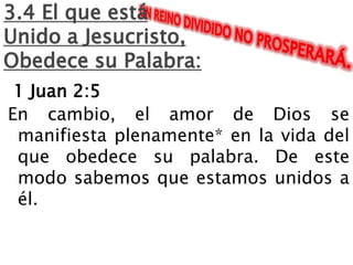 3.2 Una Sola estructura u Organización, el Orden te lleva a la Unidad Efesios 4:10-15 (Nueva Versión Internacional)   10El que descendió es el mismo que subió por encima de todos los cielos, para llenarlo todo.)    11Él mismo constituyó a unos, apóstoles; a otros, profetas; a otros, evangelistas; y a otros, pastores y maestros,    12a fin de capacitar al pueblo de Dios para la obra de servicio, para edificar el cuerpo de Cristo. 13De este modo, todos llegaremos a la unidad de la fe y del conocimiento del Hijo de Dios, a una humanidad perfecta que se conforme a la plena estatura de Cristo.    14Así ya no seremos niños, zarandeados por las olas y llevados de aquí para allá por todo viento de enseñanza y por la astucia y los artificios de quienes emplean artimañas engañosas.  