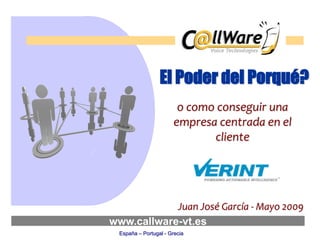 El Poder del Porqué?
                        o como conseguir una
                       empresa centrada en el
                              cliente




            Juan José García - Mayo 2009
www.callware-vt.es
  España – Portugal - Grecia
 