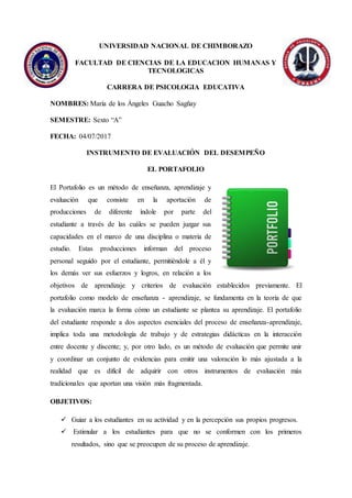 UNIVERSIDAD NACIONAL DE CHIMBORAZO
FACULTAD DE CIENCIAS DE LA EDUCACION HUMANAS Y
TECNOLOGICAS
CARRERA DE PSICOLOGIA EDUCA...
