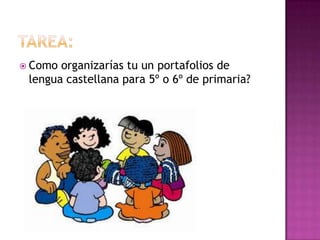  Como organizarías tu un portafolios de
lengua castellana para 5º o 6º de primaria?
 