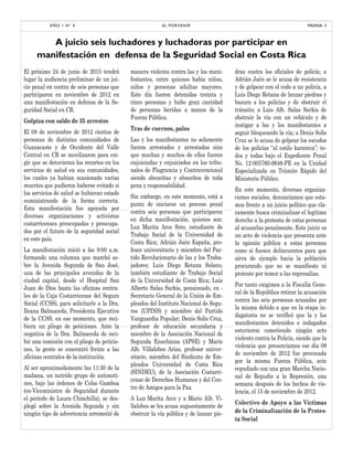 A juicio seis luchadores y luchadoras por participar en
manifestación en defensa de la Seguridad Social en Costa Rica
PÁGI...