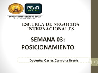 SEMANA 03:
POSICIONAMIENTO
Docente: Carlos Carmona Brenis
ESCUELA DE NEGOCIOS
INTERNACIONALES
1
 