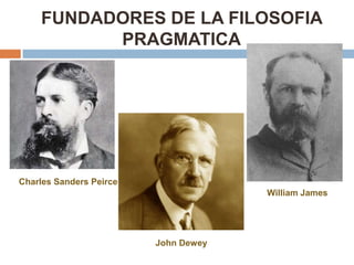 FUNDADORES DE LA FILOSOFIA
          PRAGMATICA




Charles Sanders Peirce
                                      William James




                         John Dewey
 