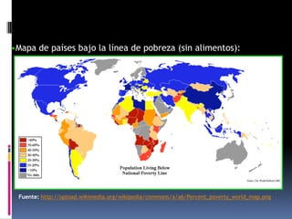 •Mapa de países bajo la línea de pobreza (sin alimentos):




 Fuente: http://upload.wikimedia.org/wikipedia/commons/a/a6/Percent_poverty_world_map.png
 