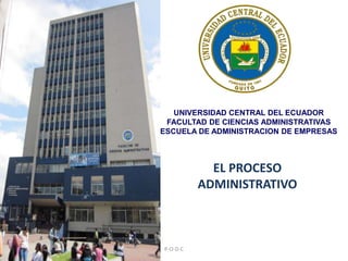 UNIVERSIDAD CENTRAL DEL ECUADORFACULTAD DE CIENCIAS ADMINISTRATIVAS ESCUELA DE ADMINISTRACION DE EMPRESAS P-O-D-C EL PROCESO ADMINISTRATIVO 