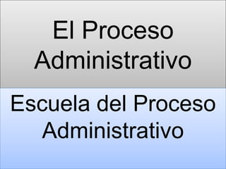 El Proceso Administrativo Escuela del Proceso Administrativo 