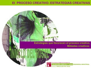 14
El PROCESO CREATIVO- ESTRATEGIAS CREATIVAS
Estrategias que favorecen el proceso creativo.
Métodos creativos
 
