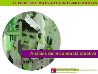 9
El PROCESO CREATIVO- ESTRATEGIAS CREATIVAS
Análisis de la conducta creativa
 