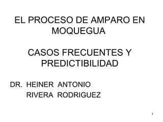 EL PROCESO DE AMPARO EN
MOQUEGUA
CASOS FRECUENTES Y
PREDICTIBILIDAD
DR. HEINER ANTONIO
RIVERA RODRIGUEZ
1

 