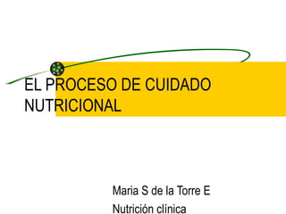 EL PROCESO DE CUIDADO NUTRICIONAL  Maria S de la Torre E Nutrición clínica 