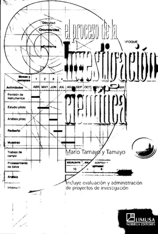 ~.'. ."
-------~-----
¡ , . f} ~', 'iJ J
...~ -,.-1
~~',~,~ "'''Jt ,( ,.I .:;.: 1 2 3 4 -..:..-..J,.~ ~",_ U--"....#
AclJyldad...
Ro,,;016n de
inS1rumento8
E8tudlo pnolo
SEP I~l ,~)r-.A'3R
II---An_ál,--iS_iS_PI_IOfO,,+::+l...:·'~'r-+----4-.;¡lI!~ '-"-- ~~~'':1

Trabajo ele
campo
/
/
/
./
~.- ,

, .
,
Mario Tamay, , y Tamayo
~_r,__ ~"~_~."
Incluye evaluación y administración
de proyectos de investigación
 