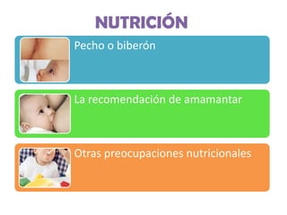 NUTRICIÓN
Pecho o biberón

La recomendación de amamantar

Otras preocupaciones nutricionales

 