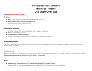 El Proceso De Mejora Continua ciclo escolar 25-26 | DOCX