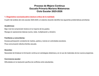 El Proceso De Mejora Continua ciclo escolar 25-26 | DOCX