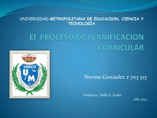 UNIVERSIDAD METROPOLITANA DE EDUCACION, CIENCIA Y 
Norma Gonzalez 2 703 515 
Profesora : Nelly A. Araúz 
Año 2014 
TECNOLOGÍA 
 