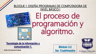 Profra: Dení Ramírez Andrade
Tecnología de la información y
comunicación 1.
BLOQUE 1. DISEÑA PROGRAMAS DE COMPUTADORA DE
NIVEL BÁSICO I
 