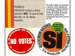 LA CONSTITUCIÓN DE 1978
• La Constitución española es fruto del
consenso.
• Una comisión de 7 miembros redactó un
anteproy...
