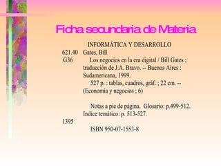 Ficha secundaria de Materia 