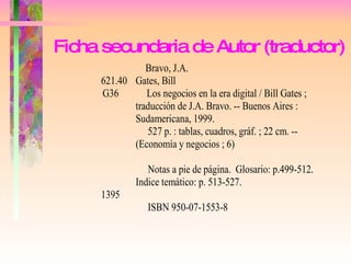 Ficha secundaria de Autor (traductor) 
