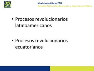 Movimiento Alianza PAIS
Comisión Nacional de Formación y Capacitación Política

• Procesos revolucionarios
latinoamericano...