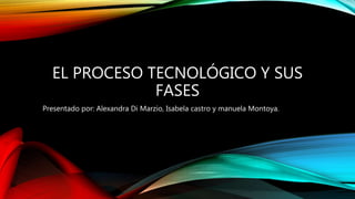 EL PROCESO TECNOLÓGICO Y SUS
FASES
Presentado por: Alexandra Di Marzio, Isabela castro y manuela Montoya.
 