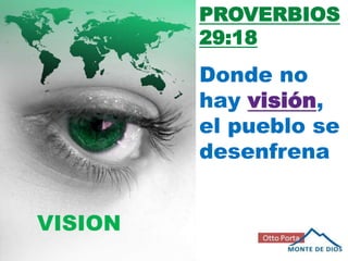 PROVERBIOS
         29:18
         Donde no
         hay visión,
         el pueblo se
         desenfrena


VISION
 