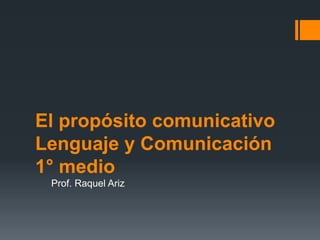 El propósito comunicativo
Lenguaje y Comunicación
1° medio
Prof. Raquel Ariz
 
