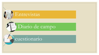 Entrevistas
Diario de campo
cuestionario
 